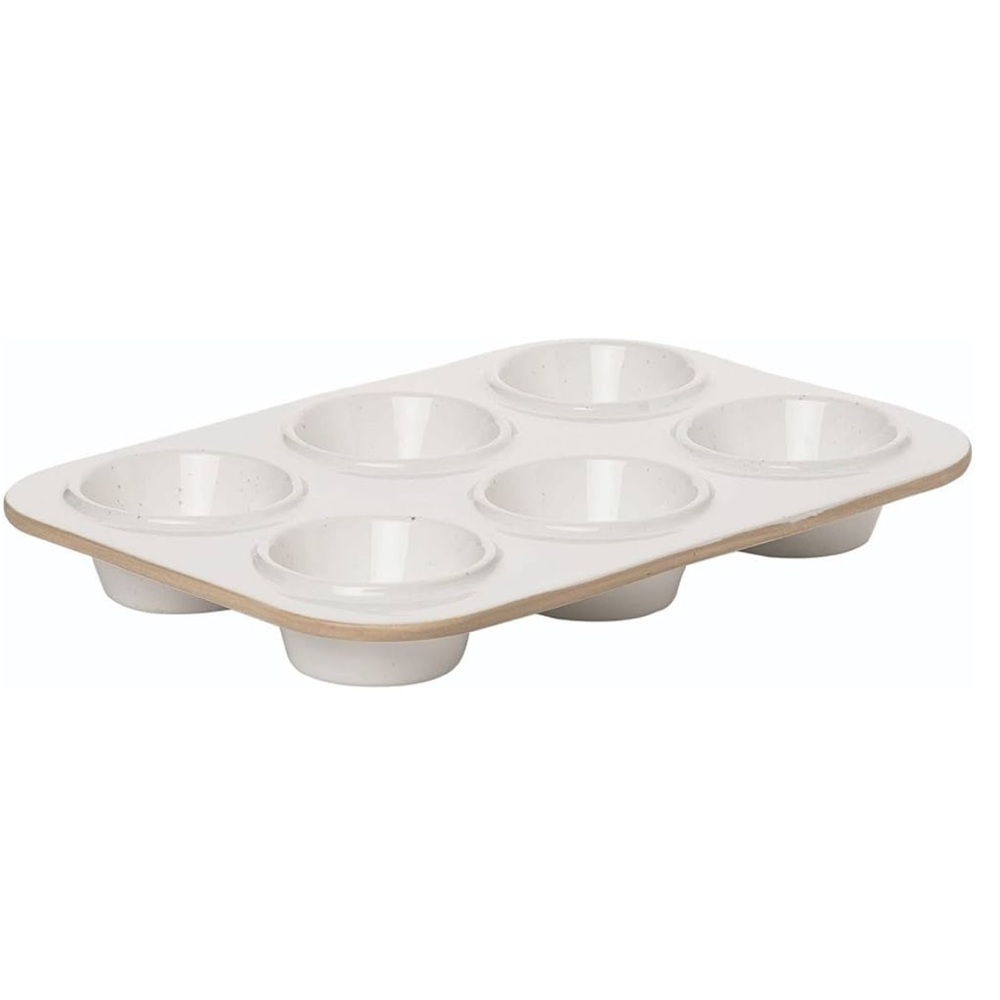 TRANSPAC NEW stoneware 6 cup muffin pan -white